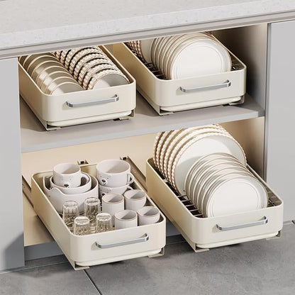 Under Basin Slide-Out Dish Drying Rack (Matte White Deep Shelf): Heavy-Duty Carbon Steel with Drip Tray – Kitchen Cabinet Storage for Pots/Pans/Plates