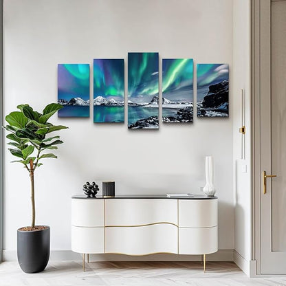 Large Wall Decor For Living Room Canvas Wall Art For Bedroom Blue Aurora Scenery Paintings Modern Canvas Art Prints Ready To Hang Office Pictures For Home Wall Decorations Artwork 5 Piece Set