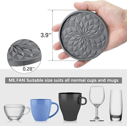 ME.FAN Silicone Coasters with Holder,[6 Pack] Drinking Coasters - Cup Mat for Hot or Cold Drinks, Thickened, Non-Slip, Non-stick,Deep Tray Coffee