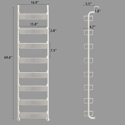 MIAOLI Over the Door Pantry Organizers and Storage, 8-Tier Spice Rack, Home & Kitchen Storage Shelves for Cabinet, Large Capacity Hanging Seasoning Organizer, Laundry Room Organization, White