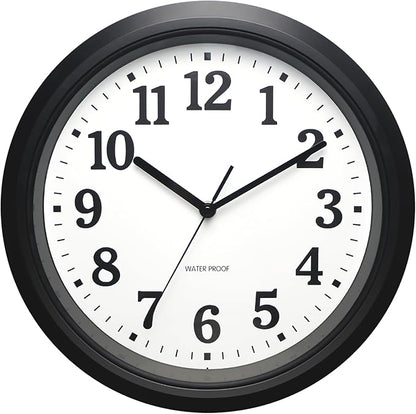 Caysie 12 Inch Sealed Indoor Outdoor Waterproof Wall Clock, Durable Silent Non-Ticking Battery Operated Quality Quartz Round Clock, Wall Decorative for Patio, Pool, Bathroom (Black)
