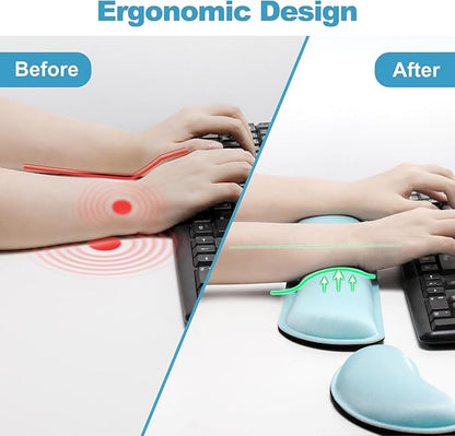 Gimars Upgrade Enlarge Gel Memory Foam Set Keyboard Wrist Rest Pad, Mouse Wrist Cushion Support for Office, Computer, Laptop, Mac, Comfortable, Lightweight for Easy Typing Pain Relief,Sky Blue