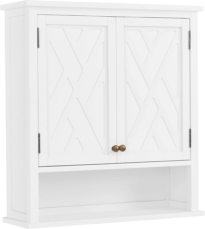 Alaterre Furniture Coventry 27W x 29H Wall Moted Bath Storage Cabinet with Two Doors and Open Shelf