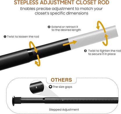 Closet Rods for Hanging Clothes, 16 to 74 Inch Stepless Adjustable Closet Rod, 1.3 Inch Heavy Duty Closet Hanging Rod for Closet Wardrobes Laundry RV