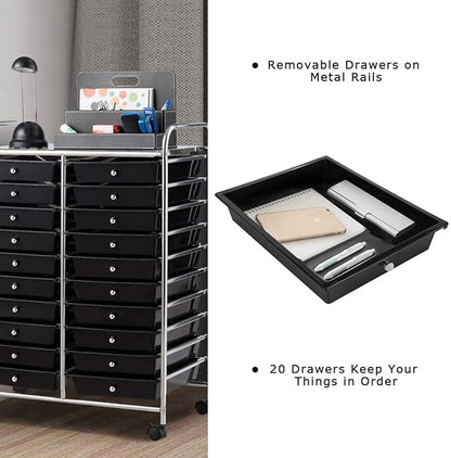 Giantex 20 Drawer Rolling Storage Cart Tools Scrapbook Paper Office School Organizer (25 x 15 x 35 Inch, Black)