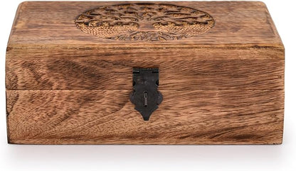 Samhita Handmade Mango Wood Tree of Life Engraving Beautifully Keepsake Box Jewellery Organiser Unique Gift Ideas for Men & Women (Flame Work Finish)