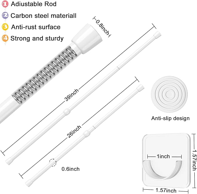 AIZESI 1pcs Tension Curtain Rod Spring Tension Rod Short Curtian Rods No Drilling Expandable Spring Loaded Curtain Tension Rod Adjustable 26 to 39 inch,Best Use Range 28 to 36 inch，White