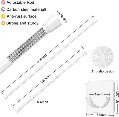 AIZESI 2pcs Spring Tension Rods Adjustable 26 to 39 inch Small Tension Curtain Rod No Drilling Expandable Spring Loaded Curtain Rod,Suitable for Doors and Windows 28 to 36 inch, White