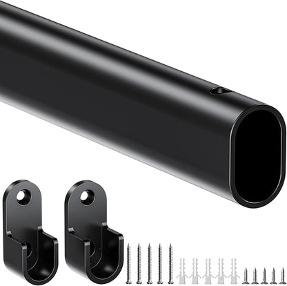 Mavivegue Oval Closet Rod, Closet Rods for Hanging Clothes, Adjustable Closet Rod – Expandable 17 to 40 Inches, Heavy Duty Closet Rods for Laundry Room, RV, Closet Storage (Black)