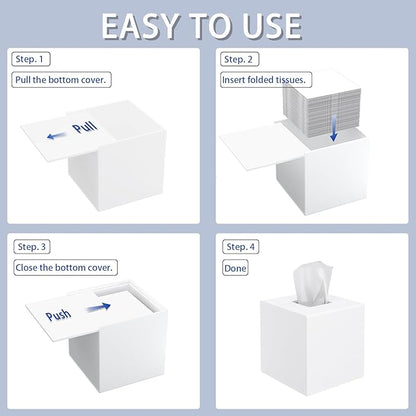Tissue Box Cover, PITBVO Acrylic Tissue Box Holder Square Tissue Box Cover, Handmade Facial Tissue Holder Napkin Dispenser for Bathroom Kitchen Bedroom Office (Matte White, 5.5x5.5x5.5)