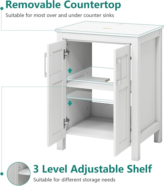 YOURLITE Bathroom Vanity, 24" Modern White Bathroom Cabinet