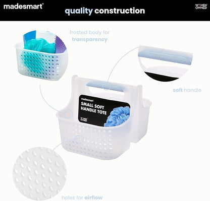 madesmart Portable Shower Tote, Hold Soap, Shampoo, Hair Supplies and Beauty Products, Cleaning Supplies Organizer for Home, Dorm, Plastic Shower Tote, Soft Handle, Blue