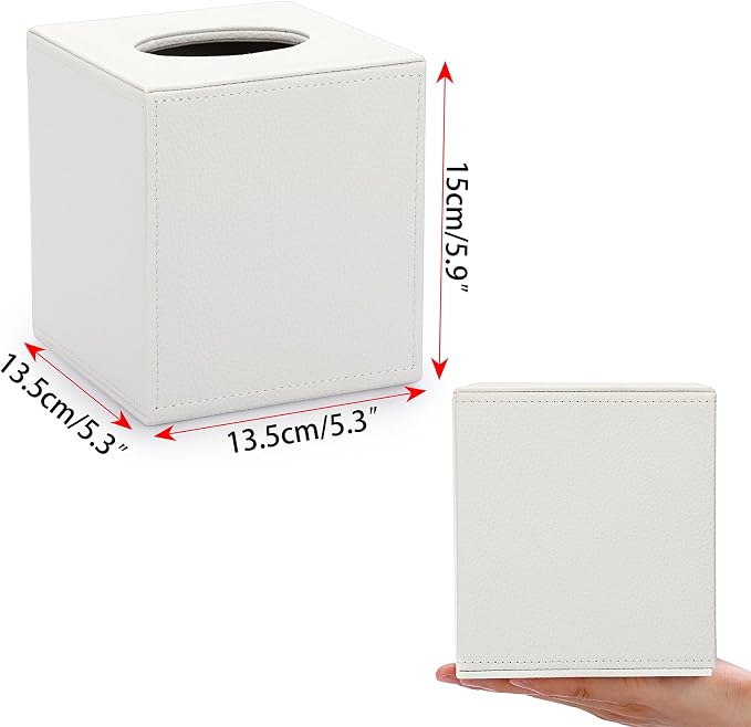 Sumnacon Tissue Box Cover Square Tissue Box Stylish PU Tissue Box Holder with Magnetic Bottom, Cube Leather Tissue Cover for Living Room Bathroom Table Desk Home Office Car,White