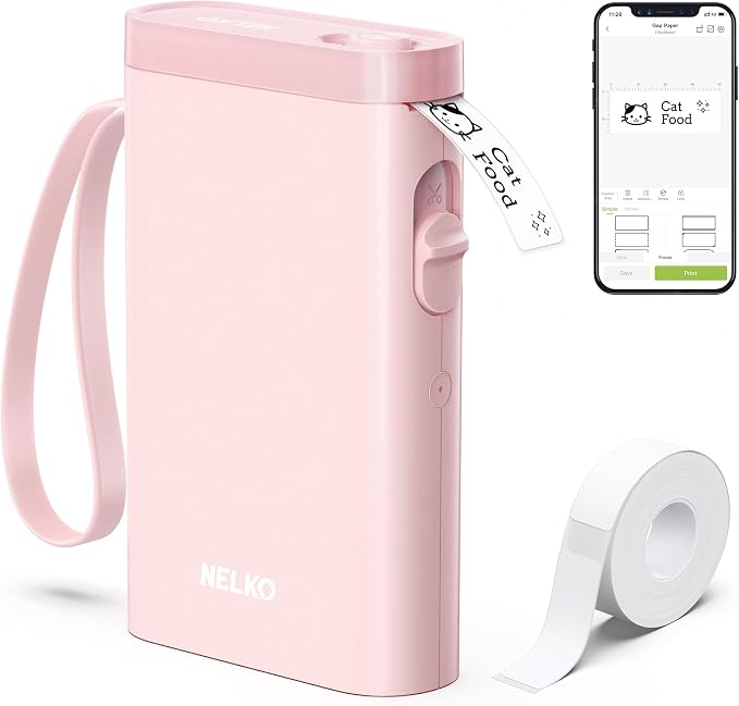 Nelko Label Maker Machine with Tape, P21 Bluetooth Label Printer, Wireless Mini Label Makers with Multiple Templates for Organizing Office Home, Pink