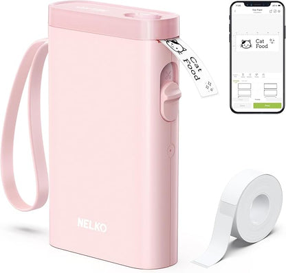 Nelko Label Maker Machine with Tape, P21 Bluetooth Label Printer, Wireless Mini Label Makers with Multiple Templates for Organizing Office Home, Pink