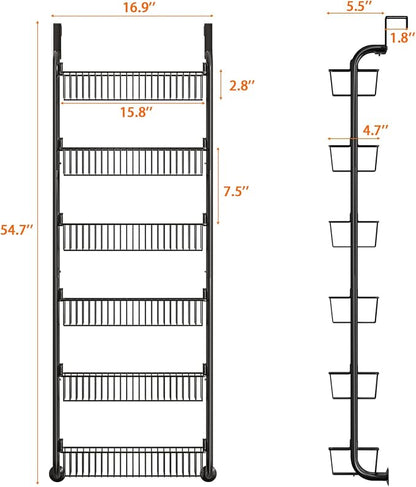 MIAOLI Over the Door Pantry Organizers and Storage, 6-Tier Spice Rack, Home & Kitchen Storage Shelves for Cabinet, Large Capacity Hanging Seasoning Organizer, Laundry Room Organization, Black