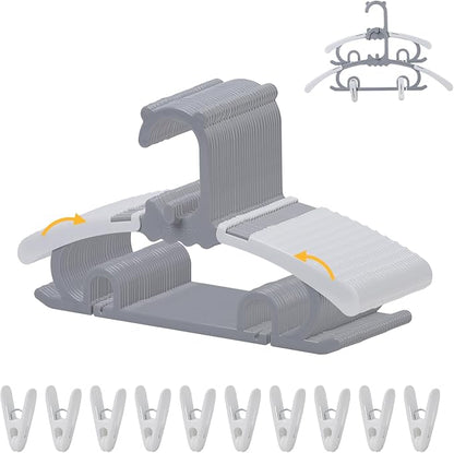 30 Pack Baby Clothes Hangers with 16 Clips, 11-15 inch Adjustable Kid Hanger, Multifunctional Children Hanger for Girl Boy Toddler Kids Child(Grey)