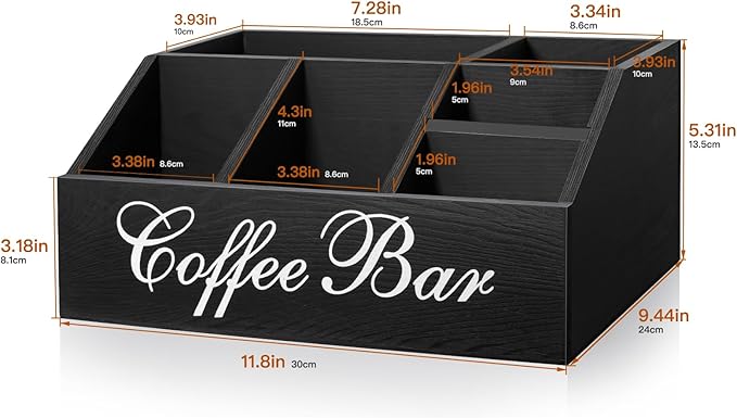 Coffee Station Organizer Pods Holder for Counter, Farmhouse Wood Coffee Bar Accessories and Tea Condiment Basket Storage Organizer Decor