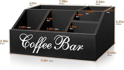 Coffee Station Organizer Pods Holder for Counter, Farmhouse Wood Coffee Bar Accessories and Tea Condiment Basket Storage Organizer Decor