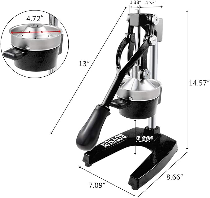 ROVSUN Professional Citrus Juicer Lemon Squeezer, Cast Iron Juicer, Commercial Manual Fruit Press Juicer for Lemon Pomegranate Orange Juice, Heavy Duty Hand Press and Lime Squeezer Stand (Black)