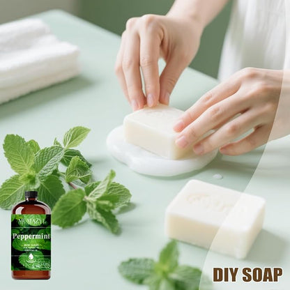 Peppermint Essential Oil, Peppermint Oil 16 Fl Oz 480ML for Diffuser Humidifier Yoga Cleaning DIY Candle Soap Making MUMAZYL Essential Oils