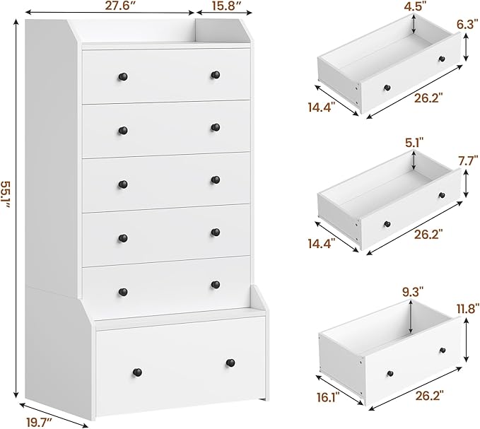 ADORNEVE Tall 6 Drawer Dresser, Dresser for Bedroom Vertical Dressers,White Modern Chest of Drawers,Closet Dressers with Drawers for Living Room, Entryway, Hallway