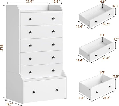 ADORNEVE Tall 6 Drawer Dresser, Dresser for Bedroom Vertical Dressers,White Modern Chest of Drawers,Closet Dressers with Drawers for Living Room, Entryway, Hallway