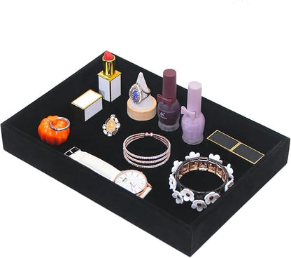 Bedside Organizer Tray, Desktop Storage Tray for Jewelry, Sunglass, Phone, Watch, Perfume,Lipstick, Nightstand Desk-top Catchall, Multi-use Holder Box for Desk Drawer (Black 1Grid)