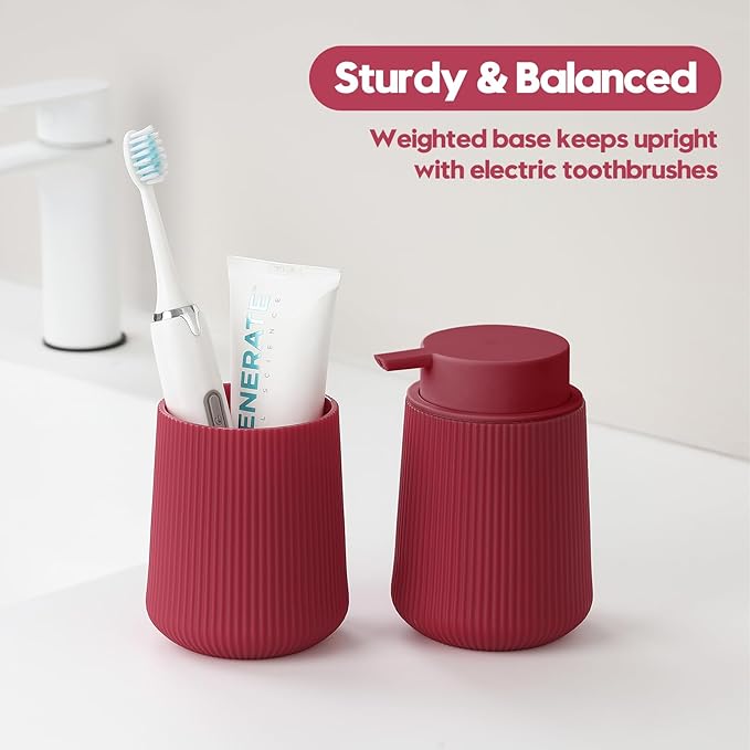 YAUKPH Red Striped Toothbrush Holder for Electric Toothbrushes Bathroom Organizer Cup for Toothpaste Kids & Adults