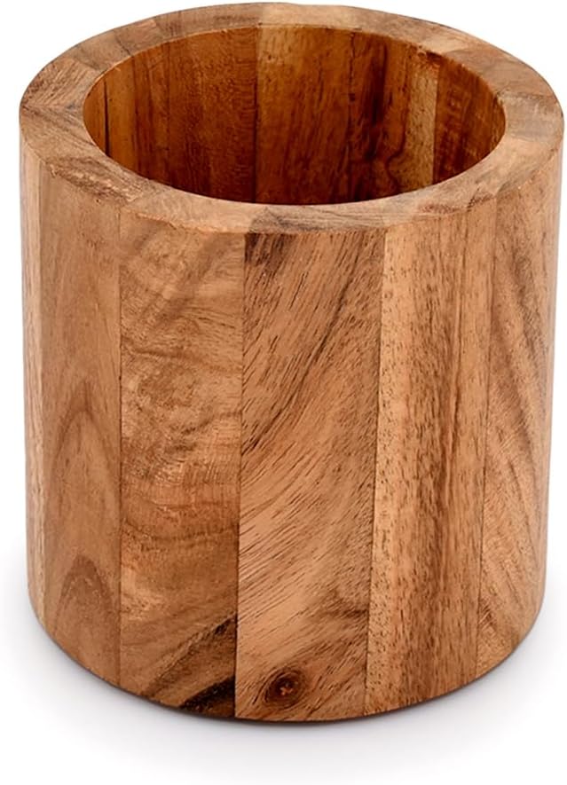 NIRMAN Acacia Wood Pencil/Pen Holder for desk, Round Desktop Organizer for Desk Multi Purpose Use for Home School Office Supplies (4" x 4" x 4")