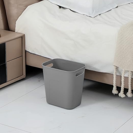 UUJOLY Plastic Trash Can Wastebasket, Garbage Container Basket for Bathrooms, Kitchens, Offices, Kids Rooms, Grey, 3.5 Gallon, 2 Pack