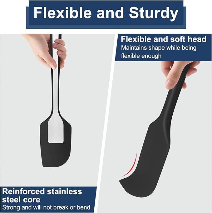 4 Pcs Silicone Spatula Set, 11.4 In, 600°F Heat Resistant Rubber Spatulas for Baking, Cooking & Mixing, Flexible and Non-Stick Kitchen Utensils, Seamless & Dishwasher Safe (Black)