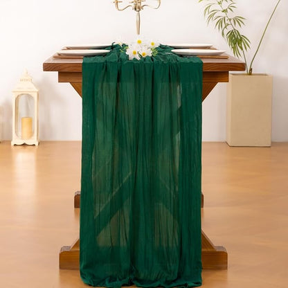 Socomi Emerald Green Cheesecloth Table Runner Valentine's Day Boho Rustic Gauze 120 inch 10FT Cheese Cloth Runner for Wedding Party Baby Shower Birthday Home Decor Holiday Decorations