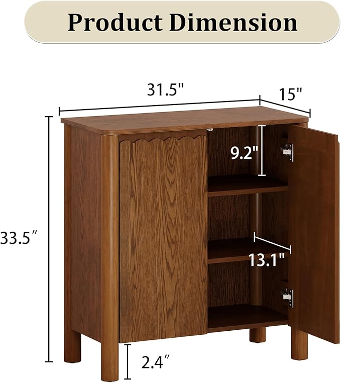 HMFULE 31.5" Sideboard Buffet Storage Cabinet, Solid Wood Retro Buffet Cabinet with Storage Adjustable Shelf & 2 Doors, Accent Cabinet for Hallway, Living Room, Dining Room, Kitchen (Light Brown)
