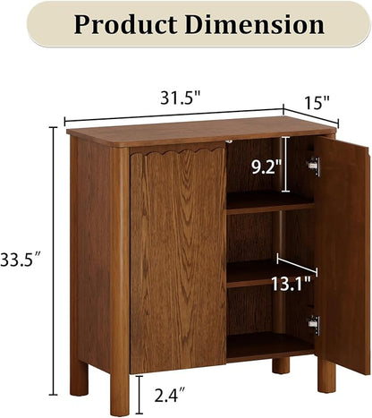 HMFULE 31.5" Sideboard Buffet Storage Cabinet, Solid Wood Retro Buffet Cabinet with Storage Adjustable Shelf & 2 Doors, Accent Cabinet for Hallway, Living Room, Dining Room, Kitchen (Light Brown)