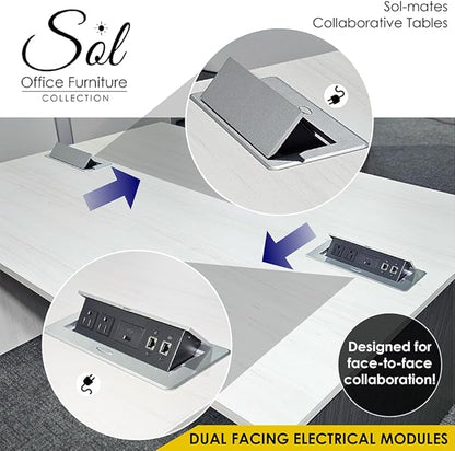SKUTCHI DESIGNS INC. 4 Person Collaboration Table | Face-to-Face Desk | 36x66 All Laminate Team Desk with Double Power and Data Units | Lakeland Salt and Black