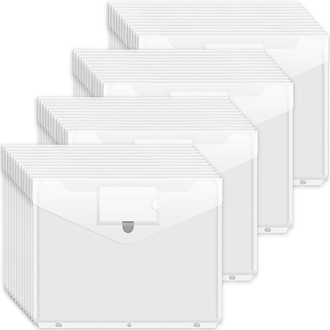Forvencer Binder Pocket, 48 Pack Super Heavyweight Poly Binder Plastic Pocket with Tight Closure, Binder Folders Side Loading, 3 Ring Binder Pocket, Binder Dividers with Pockets, Letter Size, Clear