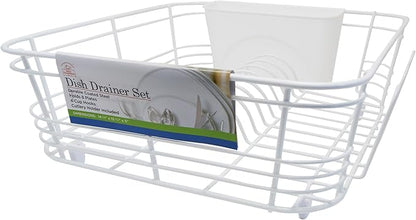 Better Houseware Dish Drying Rack, Space-Saving Dish Drainer Rack for Kitchen Counter, Kitchen Dish Strainer 2-Piece Set with Utensil Holder, White