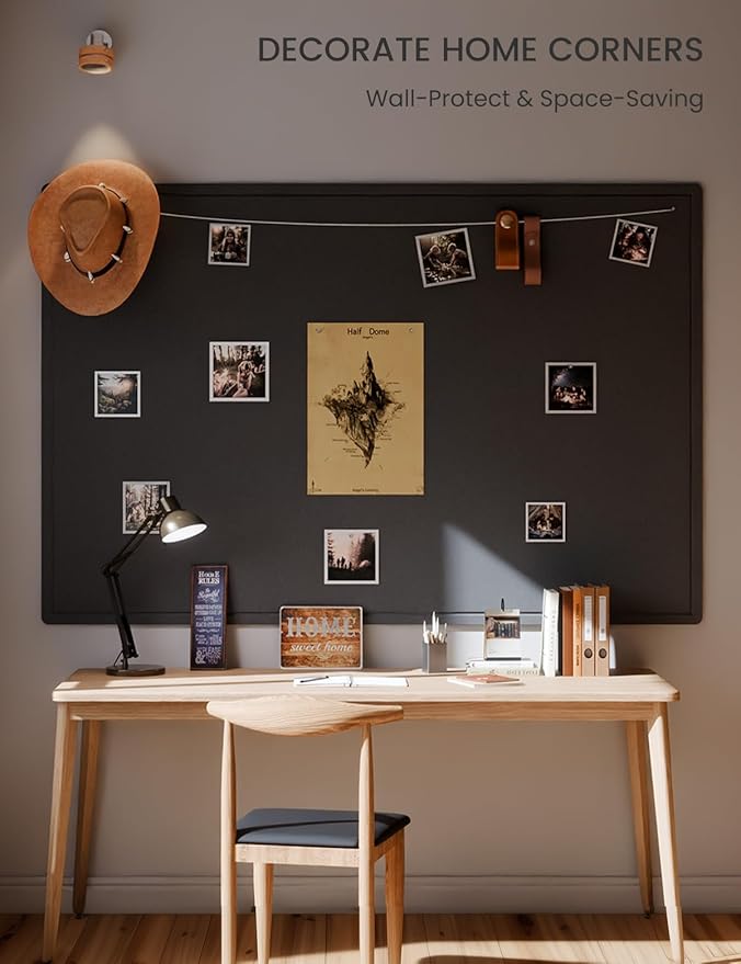 Fluxynara Large Bulletin Board, 70.8" x 47.2" Cork Board Alternative with 48 Safe Removable Adhesive Tabs, Foldable Felt Pin Board for Home Office, Classroom, Bedroom,Entryway for Walls— Black