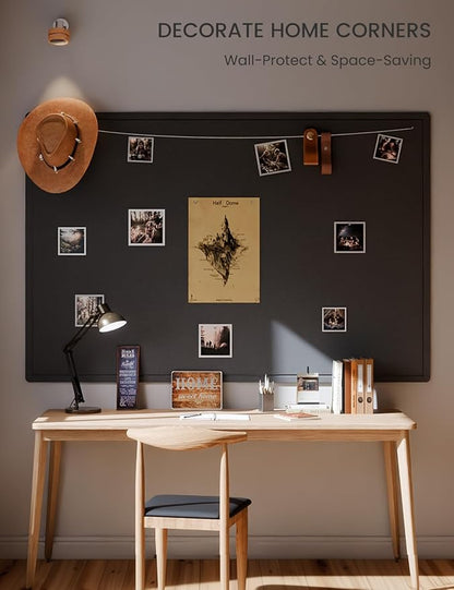 Fluxynara Large Bulletin Board, 70.8" x 47.2" Cork Board Alternative with 48 Safe Removable Adhesive Tabs, Foldable Felt Pin Board for Home Office, Classroom, Bedroom,Entryway for Walls— Black