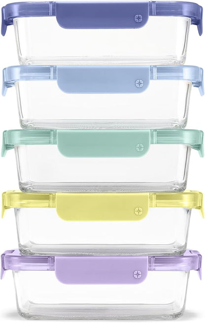 Ello Color Lock Glass Meal Prep Sets Leak-Proof Glass Food Storage Containers with Airtight BPA-Free Plastic Lids, Dishwasher, Microwave, and Freezer Safe