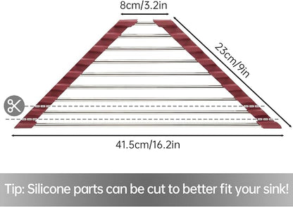 Tomorotec Foldable Stainless Steel Triangle Roll-Up Dish Drying Rack for Small Sink Corners - Over-The-Sink Multipurpose Kitchen Drainer, Rustproof Organizer, Trivet and Shelf - Space-Saving(Wine Red)