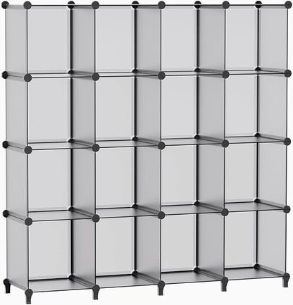 HOMIDEC Closet Organizers and Storage, 16 Cube Storage Organizer, Portable Closet Organizer Cubes Shelves for Clothes, Bedroom, Wardrobe, Kids Room, Bathroom, Grey