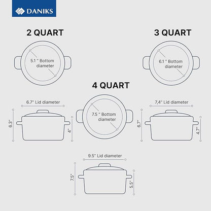 Daniks Classic 6-Piece Stainless Steel Cookware Set with Glass Lids, Tri-Ply Bases for Even Heating, Induction Compatible, Dishwasher Safe
