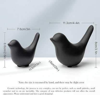 WhimWove 2 Pcs Ceramic Small Bird Figurines Modern Animal Statues for Home 、Room Decor and Bedroom Decor and Bookshelf Display (Black)