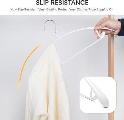 Nature Smile Non Slip PVC Coating Sweater Hangers,Dress Suit Coat Hangers,Wide Shoulder Bump Free Golf T Shirts Clothes Hangers (White Color 10 Pack)