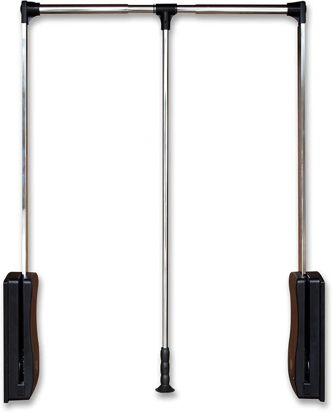Pull Down Closet Rod 21"-26", Adjustable Side Mounted Closet for Kitchen Bedroom High Cabinets, Chrome, Two-Way Buffering Side, Heavy Duty Load Capacity