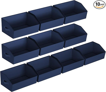 Homsorout Closet Baskets for Shelves Trapezoid - Decorative Storage Baskets with Handle, Closet Bins for Organization, Shelf Storage Bins for Clothes, Books, Home, Office, 10 Pack, Navy Blue