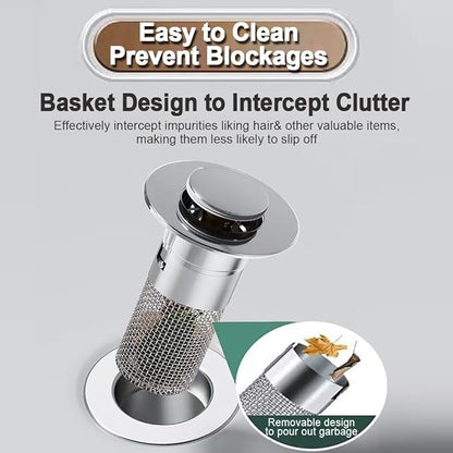 2Pack Bathroom Sink Drain Strainer, Pop Up Sink Drain Filter with Removable Stainless Steel Filter Basket Hair Catcher, for Us Bathroom Sink Stopper Replacement, Bathtubs, Showers & Floor Drains