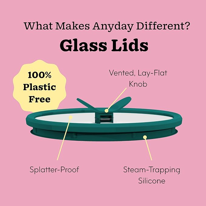 Anyday 4-Piece Large Glass Food Storage with Glass Lids | Plastic-Free Meal Prep & Microwave Cookware | Stackable Airtight Storage Container with Vented Lid for Microwave-Safe Reheating